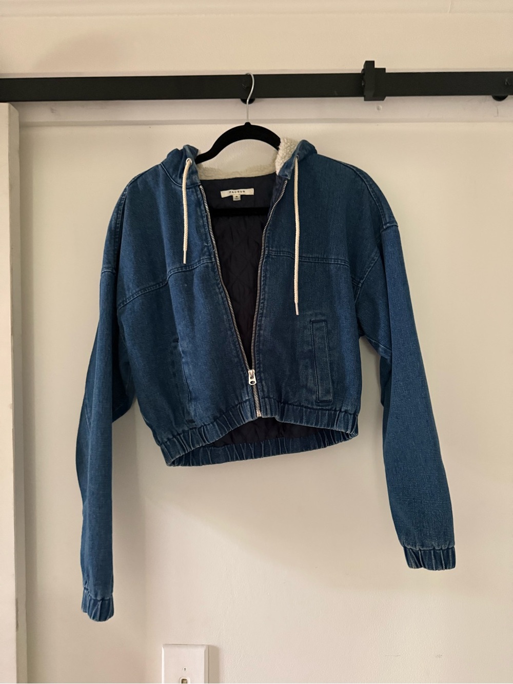 PacSun Dark Blue Cropped Denim Hooded Jacket